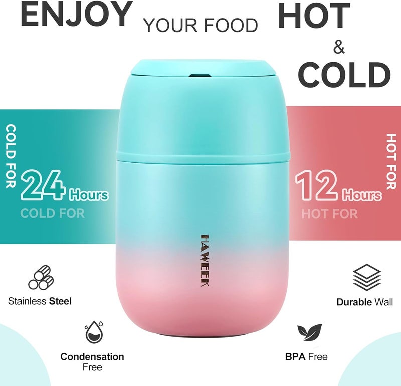 Haweek Insulated Soup Thermo 17oz - Stainless Steel Vacuum Lunch Box for Adults, Kids Leakproof Hot Food Container with Handle Folding Spoon (School Office Outdoor) - Image 3